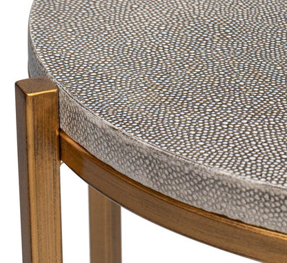 Spence Grey Leather Top Round Side Table - LOOMLAN - Sarreid - Side Tables