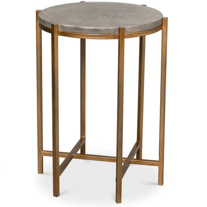 Spence Grey Leather Top Round Side Table - LOOMLAN - Sarreid - Side Tables