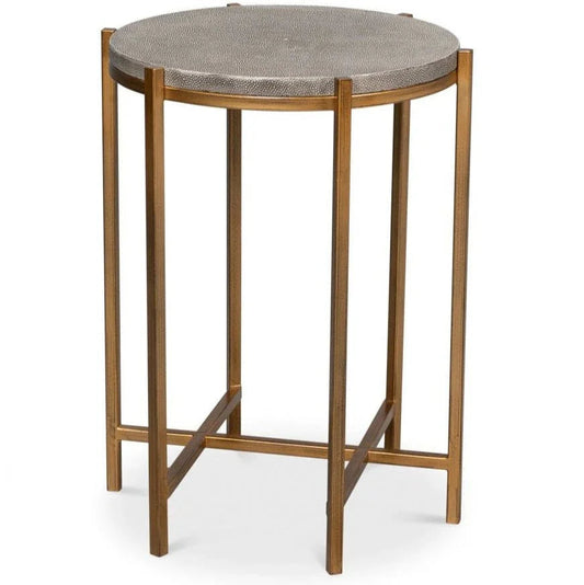 Spence Grey Leather Top Round Side Table - LOOMLAN - Sarreid - Side Tables