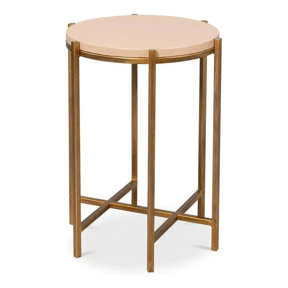 Spence Mdf and Iron Tan Round Side Table - LOOMLAN - Sarreid - Side Tables