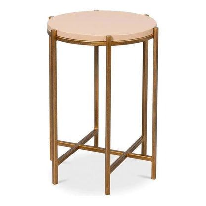 Spence Mdf and Iron Tan Round Side Table - LOOMLAN - Sarreid - Side Tables