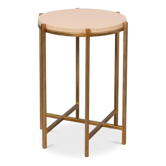 Spence Mdf and Iron Tan Round Side Table - LOOMLAN - Sarreid - Side Tables