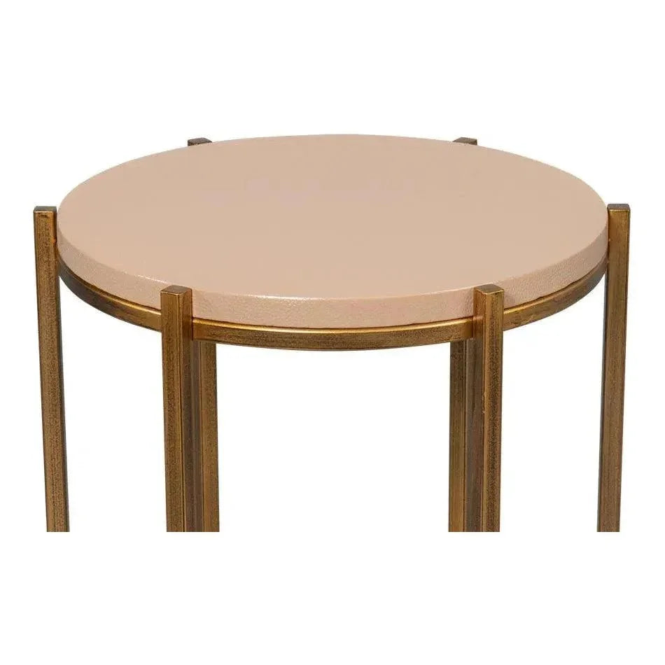 Spence Mdf and Iron Tan Round Side Table - LOOMLAN - Sarreid - Side Tables