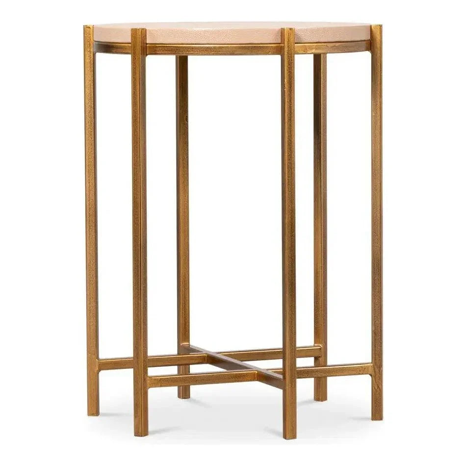 Spence Mdf and Iron Tan Round Side Table - LOOMLAN - Sarreid - Side Tables