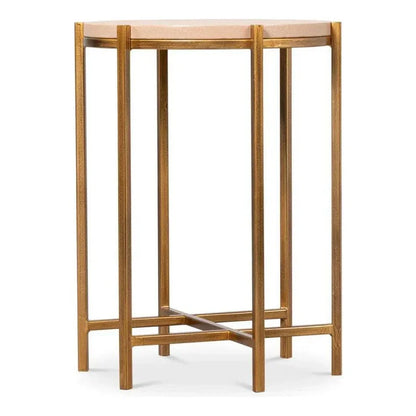 Spence Mdf and Iron Tan Round Side Table - LOOMLAN - Sarreid - Side Tables