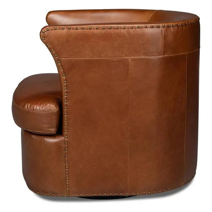 Spencer Distilled Leather Brown Swivel Chair - LOOMLAN - Sarreid - Club Chairs