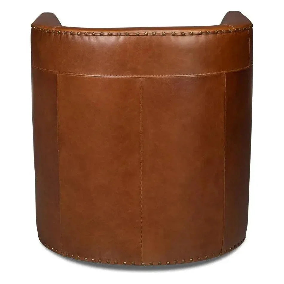 Spencer Distilled Leather Brown Swivel Chair - LOOMLAN - Sarreid - Club Chairs