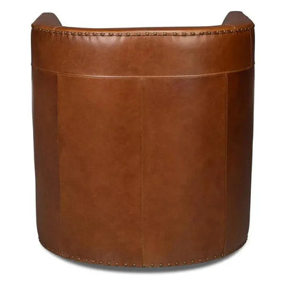 Spencer Distilled Leather Brown Swivel Chair - LOOMLAN - Sarreid - Club Chairs