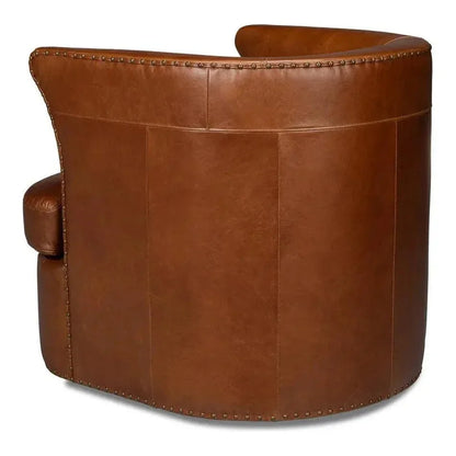 Spencer Distilled Leather Brown Swivel Chair - LOOMLAN - Sarreid - Club Chairs