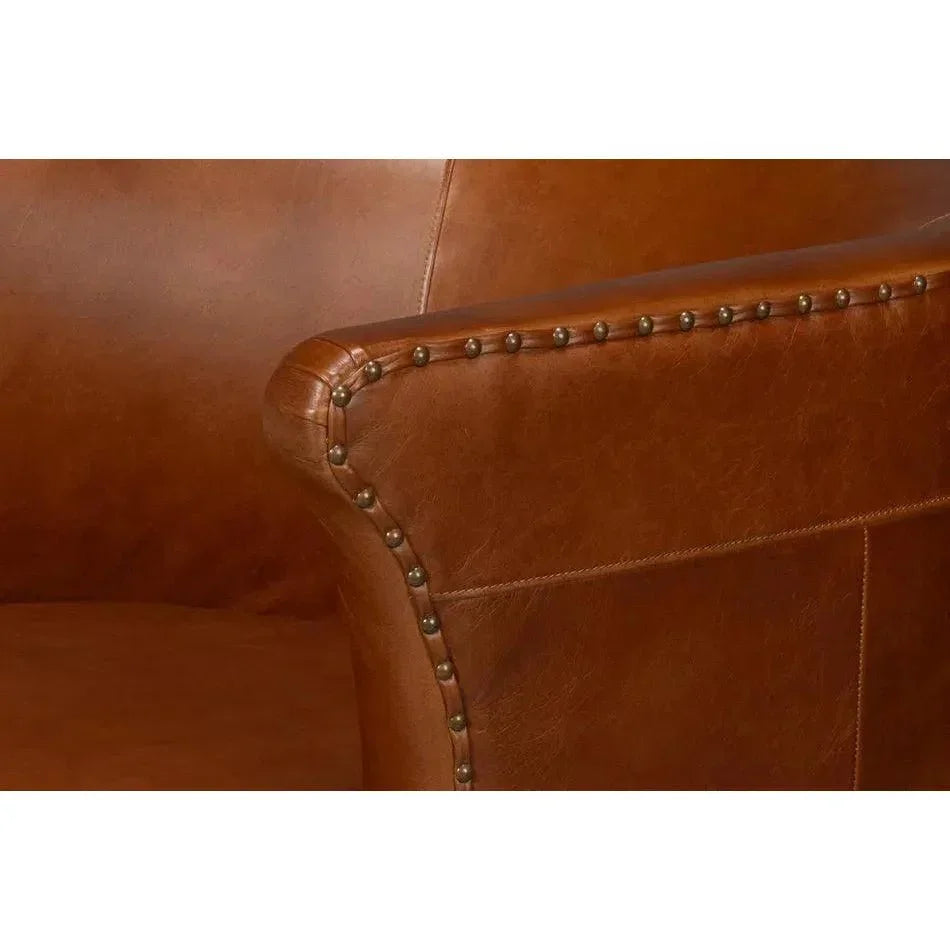 Spencer Distilled Leather Brown Swivel Chair - LOOMLAN - Sarreid - Club Chairs