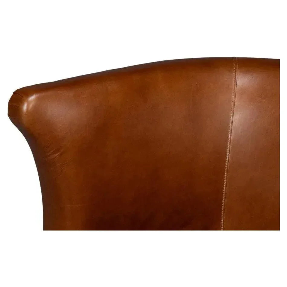 Spencer Distilled Leather Brown Swivel Chair - LOOMLAN - Sarreid - Club Chairs