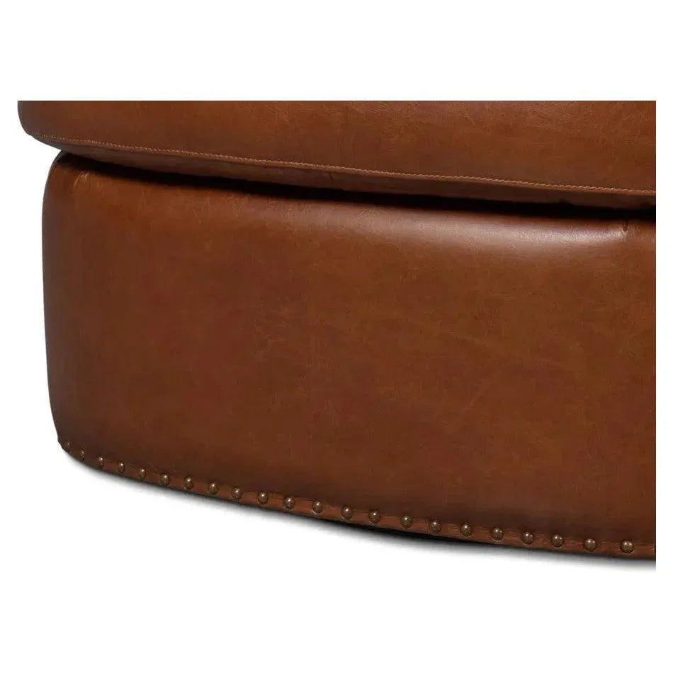 Spencer Distilled Leather Brown Swivel Chair - LOOMLAN - Sarreid - Club Chairs