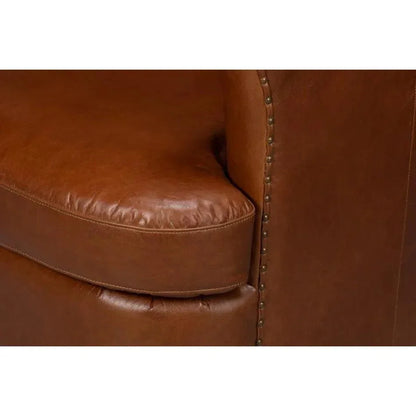 Spencer Distilled Leather Brown Swivel Chair - LOOMLAN - Sarreid - Club Chairs
