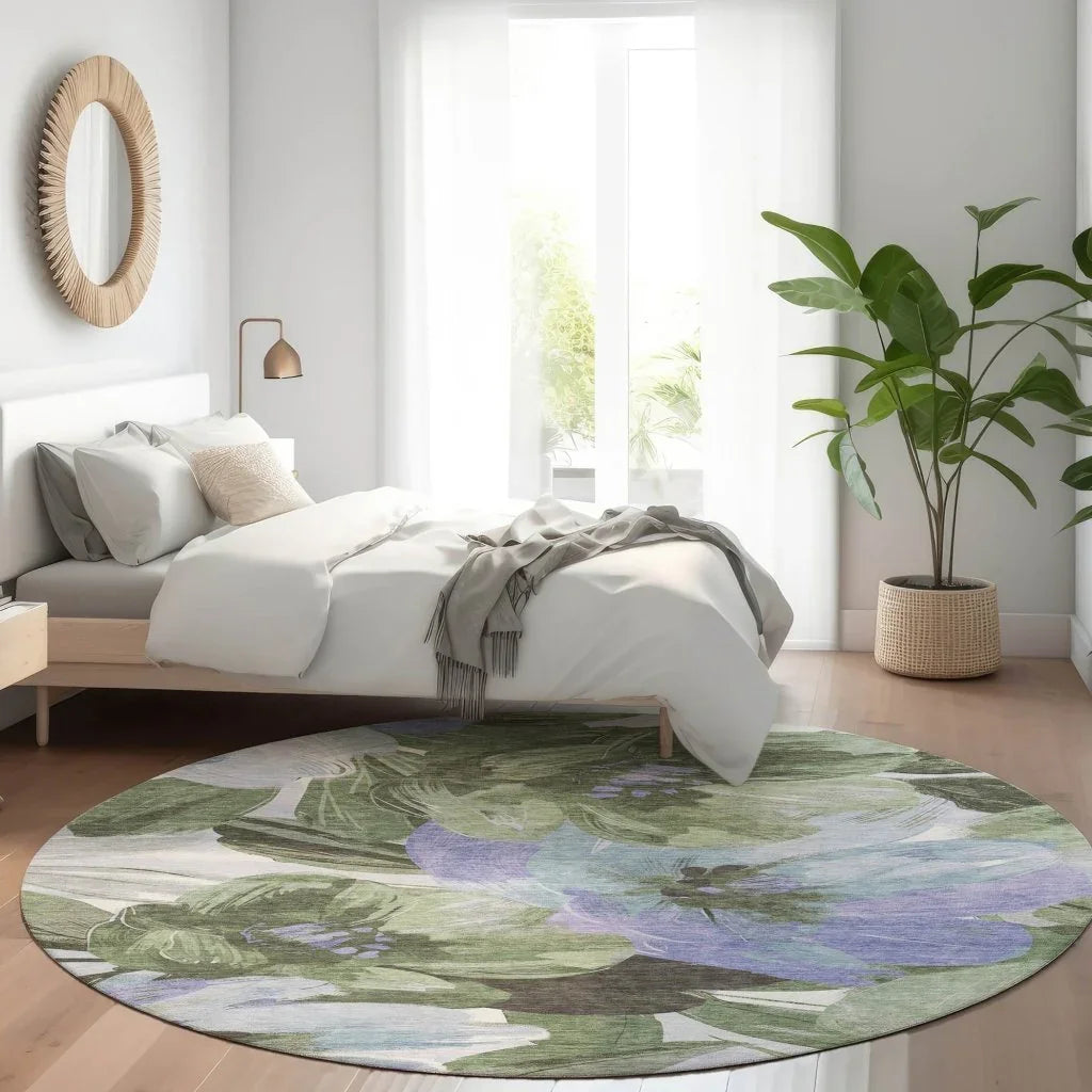 Spindleya Green Washable Indoor - Outdoor Rug - LOOMLAN - LOOMLAN Rugs - Outdoor Rugs