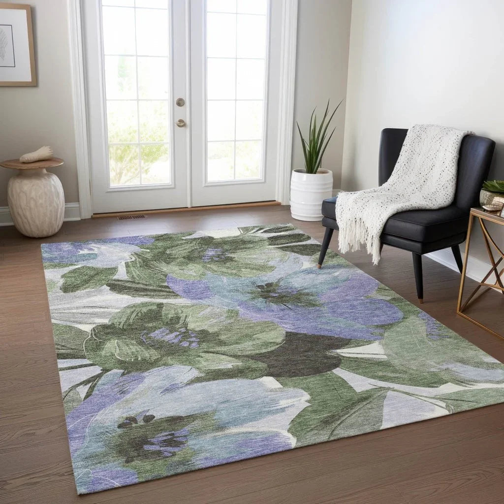 Spindleya Green Washable Indoor - Outdoor Rug - LOOMLAN - LOOMLAN Rugs - Outdoor Rugs