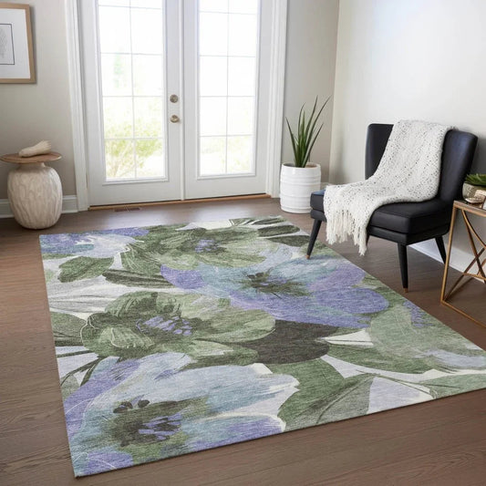 Spindleya Green Washable Indoor - Outdoor Rug - LOOMLAN - LOOMLAN Rugs - Outdoor Rugs