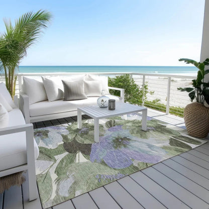 Spindleya Green Washable Indoor - Outdoor Rug - LOOMLAN - LOOMLAN Rugs - Outdoor Rugs