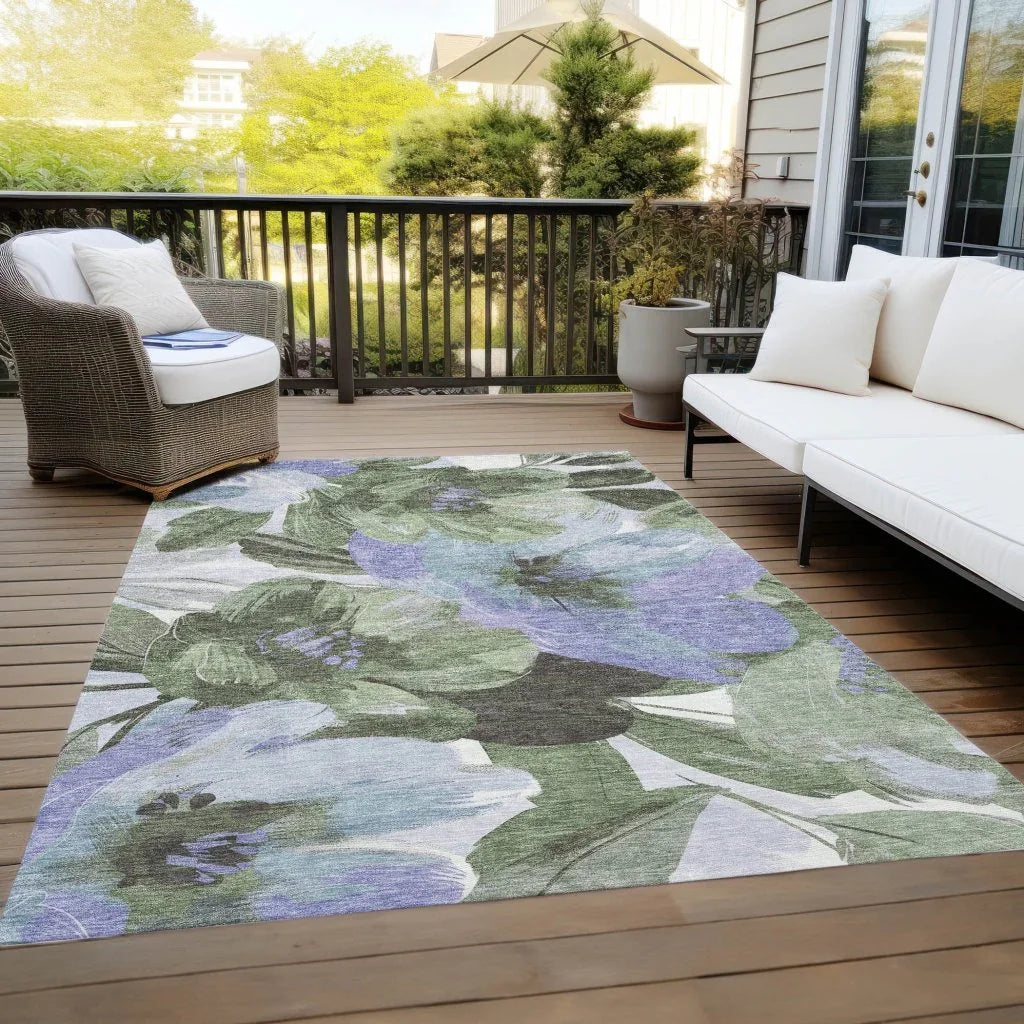 Spindleya Green Washable Indoor - Outdoor Rug - LOOMLAN - LOOMLAN Rugs - Outdoor Rugs