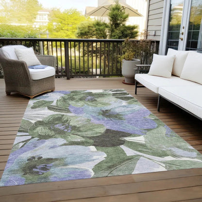 Spindleya Green Washable Indoor - Outdoor Rug - LOOMLAN - LOOMLAN Rugs - Outdoor Rugs