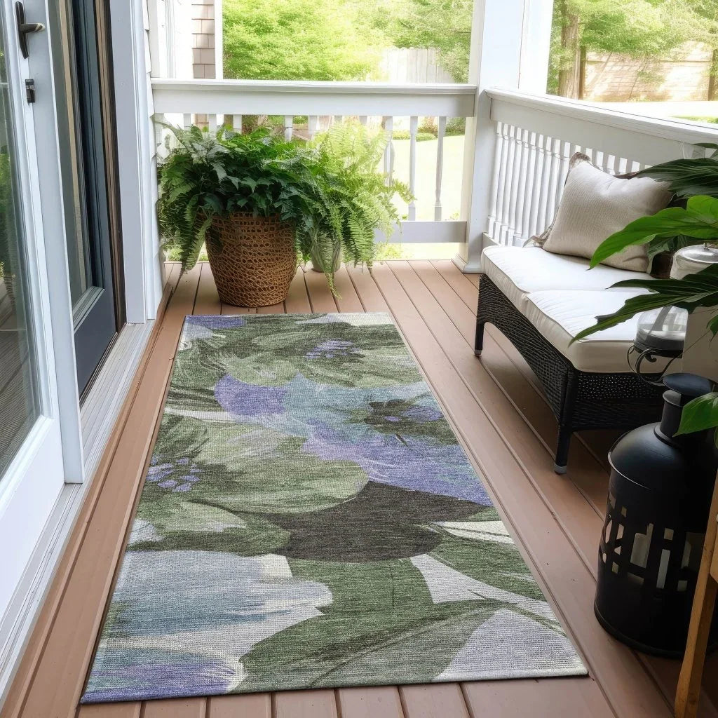 Spindleya Green Washable Indoor - Outdoor Rug - LOOMLAN - LOOMLAN Rugs - Outdoor Rugs