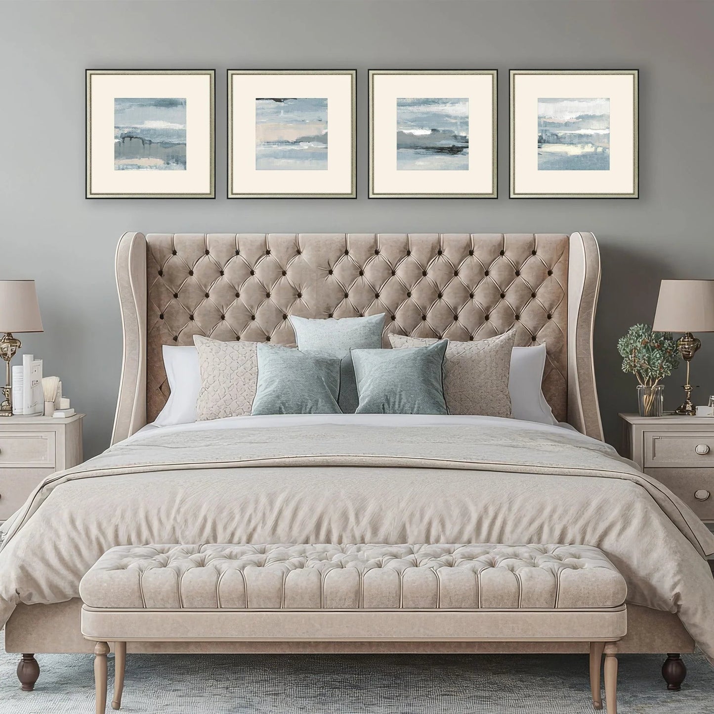 Splendid Blues Wood Framed Wall Art 4PC