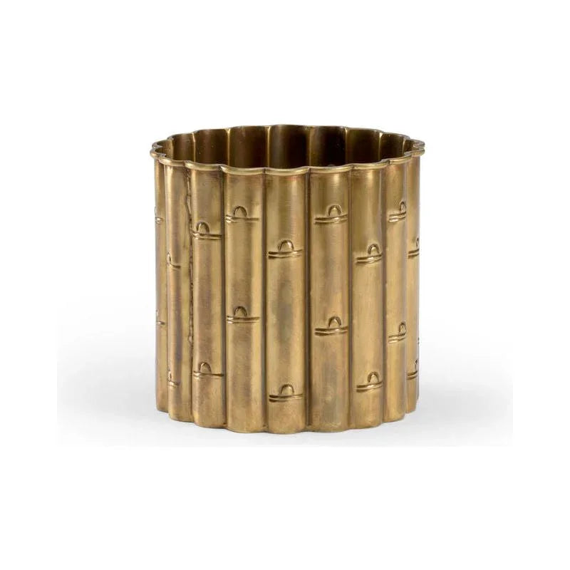 Square Bamboo Design Brass Planter - LOOMLAN - Wildwood - Planters