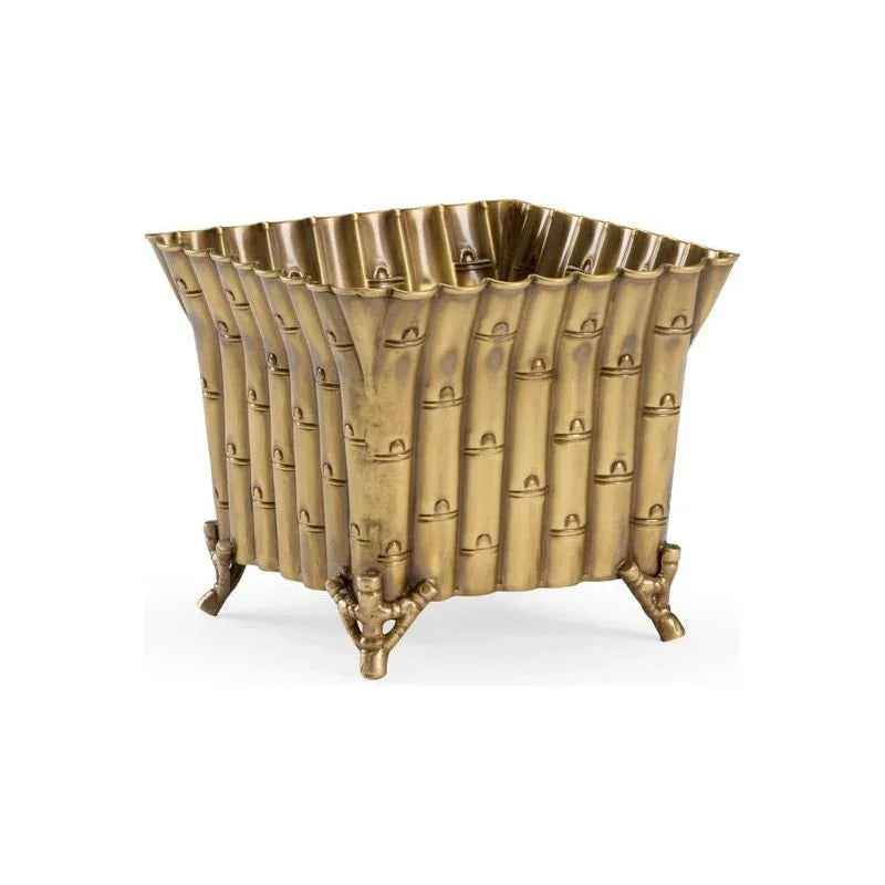 Square Bamboo Design Brass Planter - LOOMLAN - Wildwood - Planters