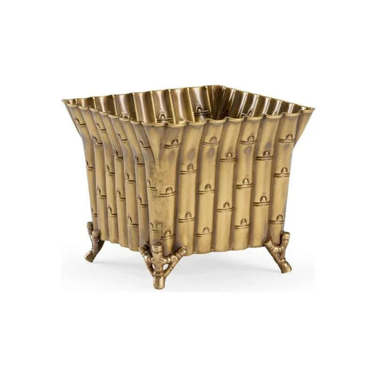 Square Bamboo Design Brass Planter - LOOMLAN - Wildwood - Planters