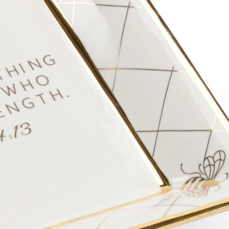 Square Bee Verse Ceramic White Plate - LOOMLAN - Chelsea House - Boxes & Bowls