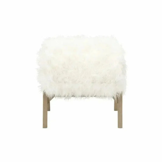 Square Tibet Ottoman White Fur Smoke Gray Oak - LOOMLAN - Essentials For Living - Poufs and Stools