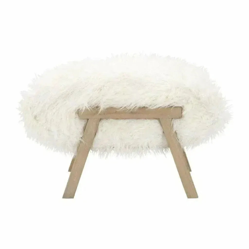 Square Tibet Ottoman White Fur Smoke Gray Oak - LOOMLAN - Essentials For Living - Poufs and Stools
