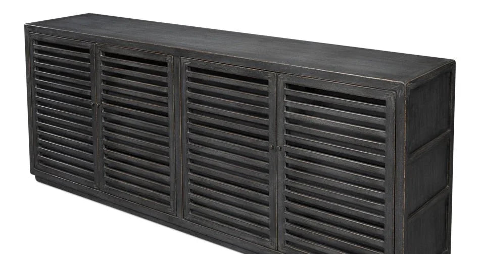 St Lucia Matte Black Wood Sideboard - LOOMLAN - Sarreid - Sideboards