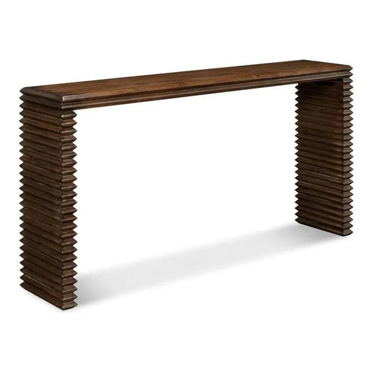 Stacked Console Table Slim French Brown Reclaimed Wood - LOOMLAN - Sarreid - Console Tables