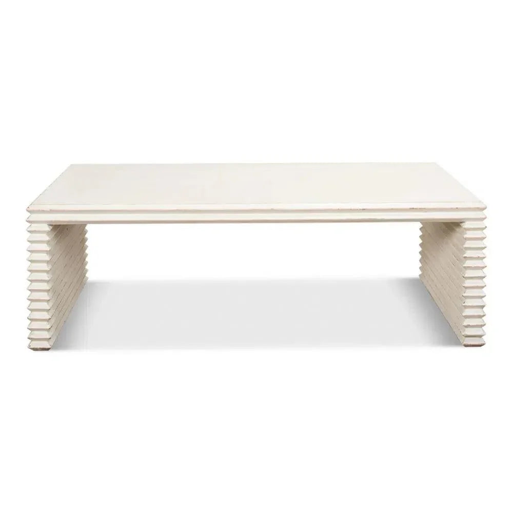 Stacked Cocktail Coffee Table Antique White - LOOMLAN - Sarreid - Coffee Tables