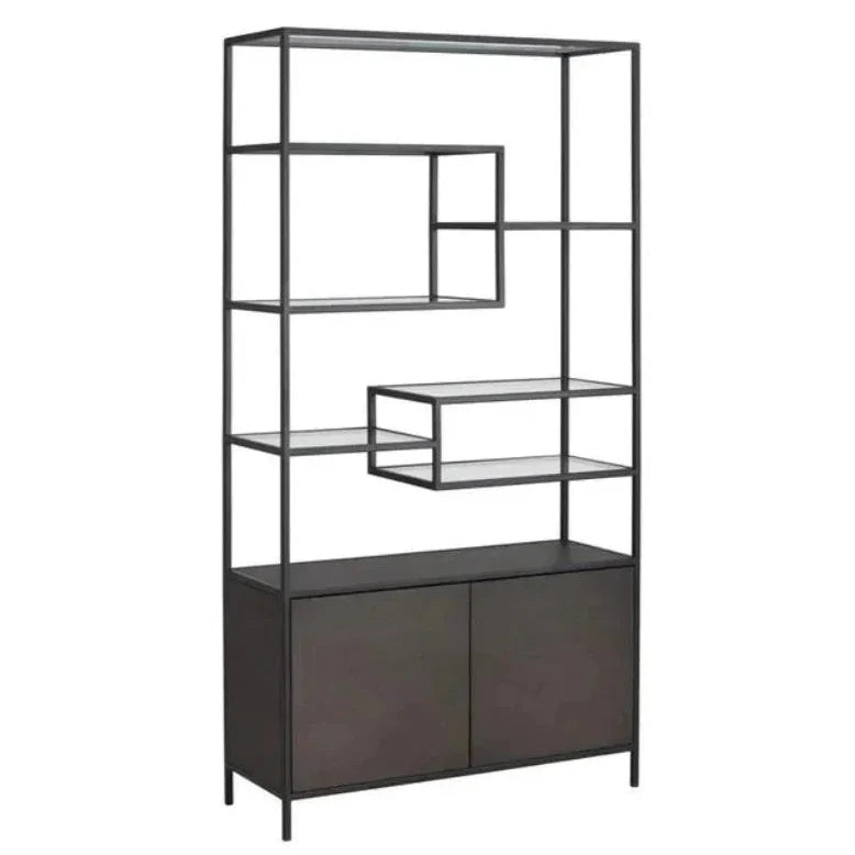 Stamos Iron Framed Etagere-Etageres-SUNPAN-Black - Charcoal Grey-LOOMLAN