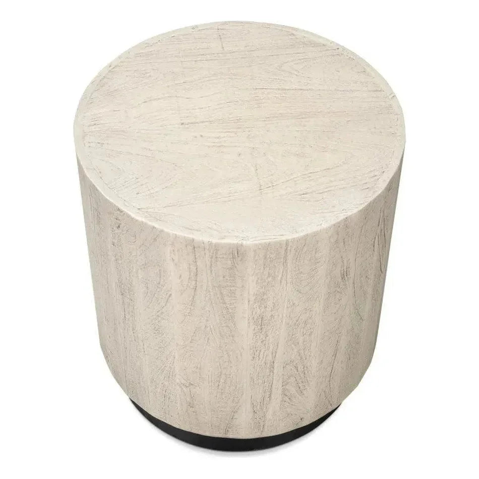 Stanford Wood & Metal Off - White Round End Table - LOOMLAN - Side Tables