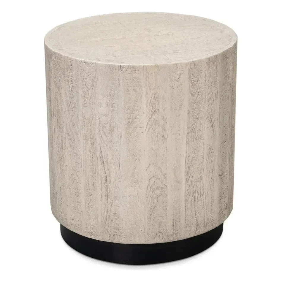 Stanford Wood & Metal Off - White Round End Table - LOOMLAN - Side Tables