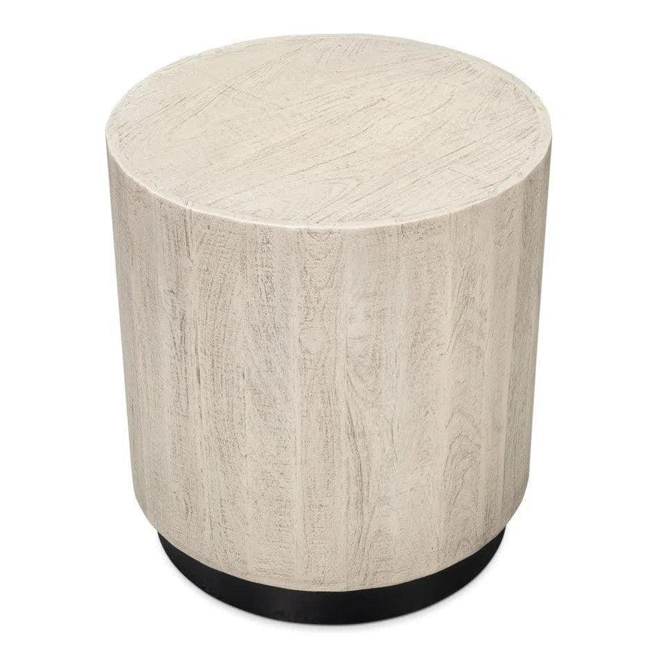 Stanford Wood & Metal Off - White Round End Table - LOOMLAN - Side Tables