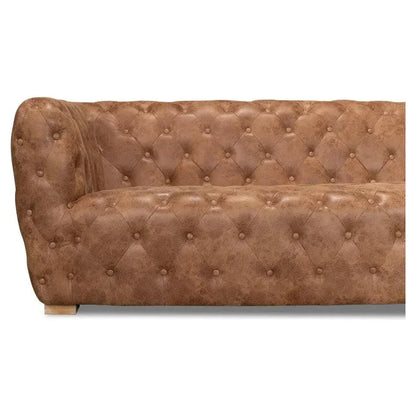 112" Long Tufted Leather Stanley Sofa Tan - LOOMLAN - Sarreid - Sofas & Loveseats