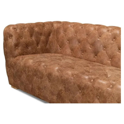 112" Long Tufted Leather Stanley Sofa Tan - LOOMLAN - Sarreid - Sofas & Loveseats