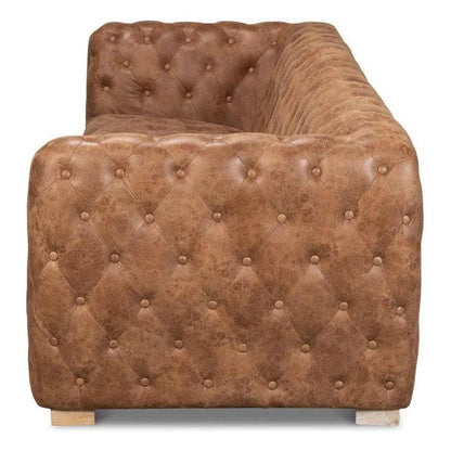 112" Long Tufted Leather Stanley Sofa Tan - LOOMLAN - Sarreid - Sofas & Loveseats