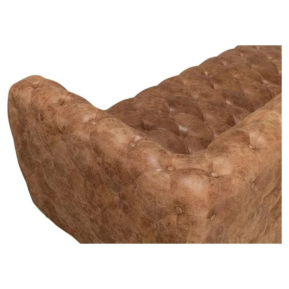 112" Long Tufted Leather Stanley Sofa Tan - LOOMLAN - Sarreid - Sofas & Loveseats