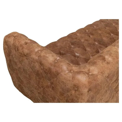 112" Long Tufted Leather Stanley Sofa Tan - LOOMLAN - Sarreid - Sofas & Loveseats