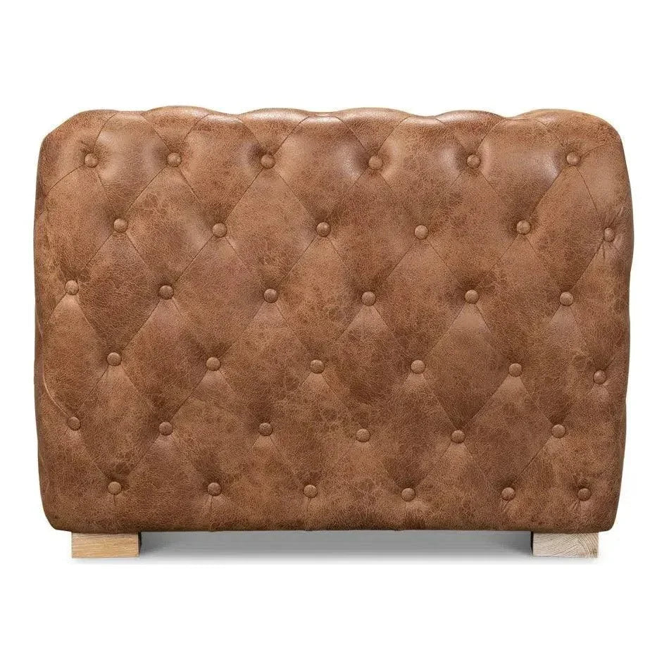 112" Long Tufted Leather Stanley Sofa Tan - LOOMLAN - Sarreid - Sofas & Loveseats