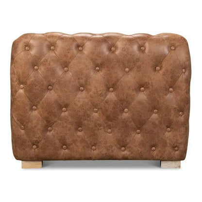 112" Long Tufted Leather Stanley Sofa Tan - LOOMLAN - Sarreid - Sofas & Loveseats