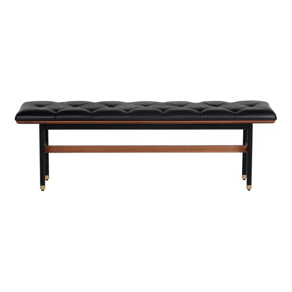 Staten Bench - Black Faux Leather Brass Caps - LOOMLAN - SUNPAN - Bedroom Benches