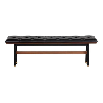 Staten Bench - Black Faux Leather Brass Caps - LOOMLAN - SUNPAN - Bedroom Benches
