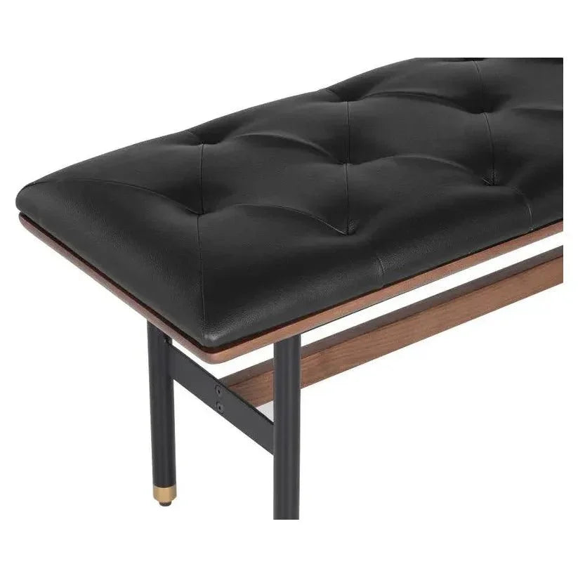 Staten Bench - Black Faux Leather Brass Caps - LOOMLAN - SUNPAN - Bedroom Benches