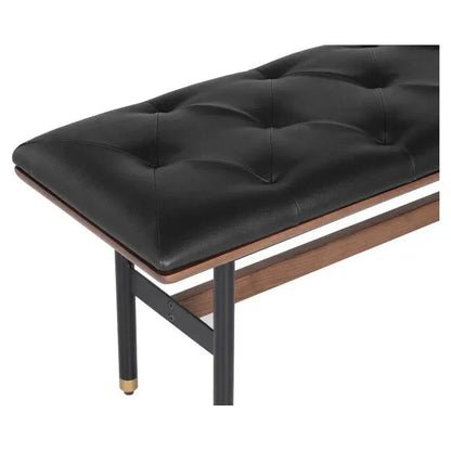 Staten Bench - Black Faux Leather Brass Caps - LOOMLAN - SUNPAN - Bedroom Benches