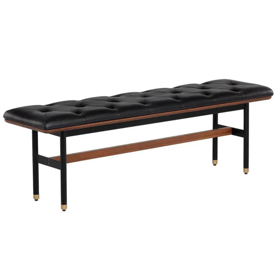 Staten Bench - Black Faux Leather Brass Caps - LOOMLAN - SUNPAN - Bedroom Benches